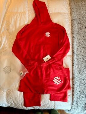 Eric Emanuel Red Crewneck Sweatshirt with White Logo